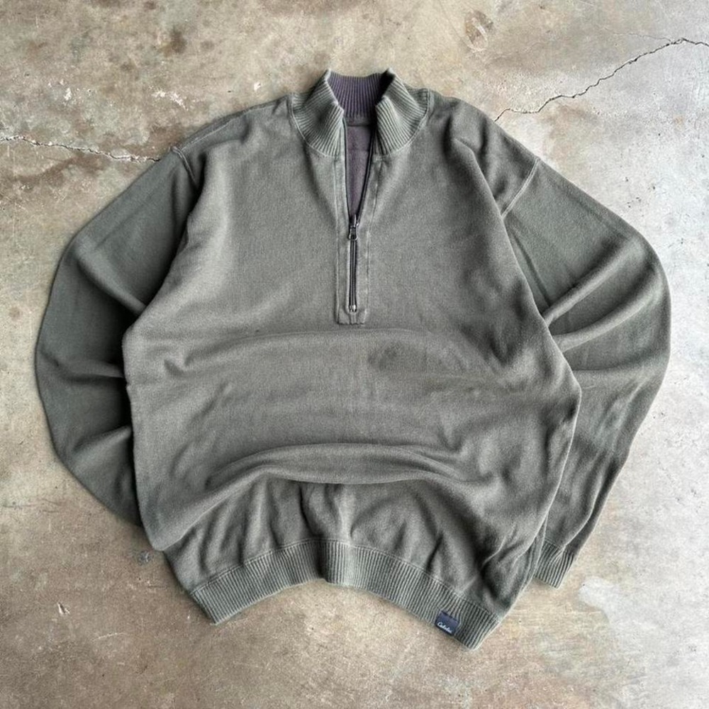 Vintage 90s Olive green brown reversible quarter zip sweatshirt